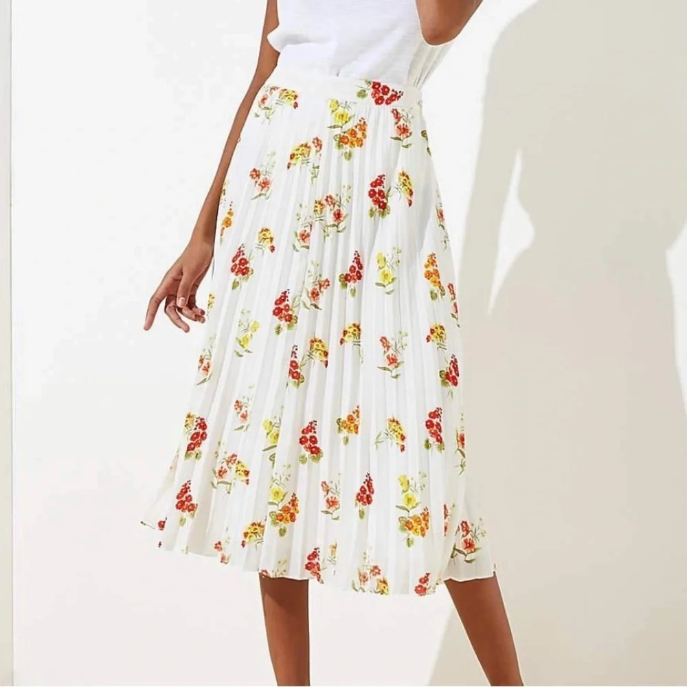 NWT LOFT Petite Floral Swing Pleated Midi Skirt